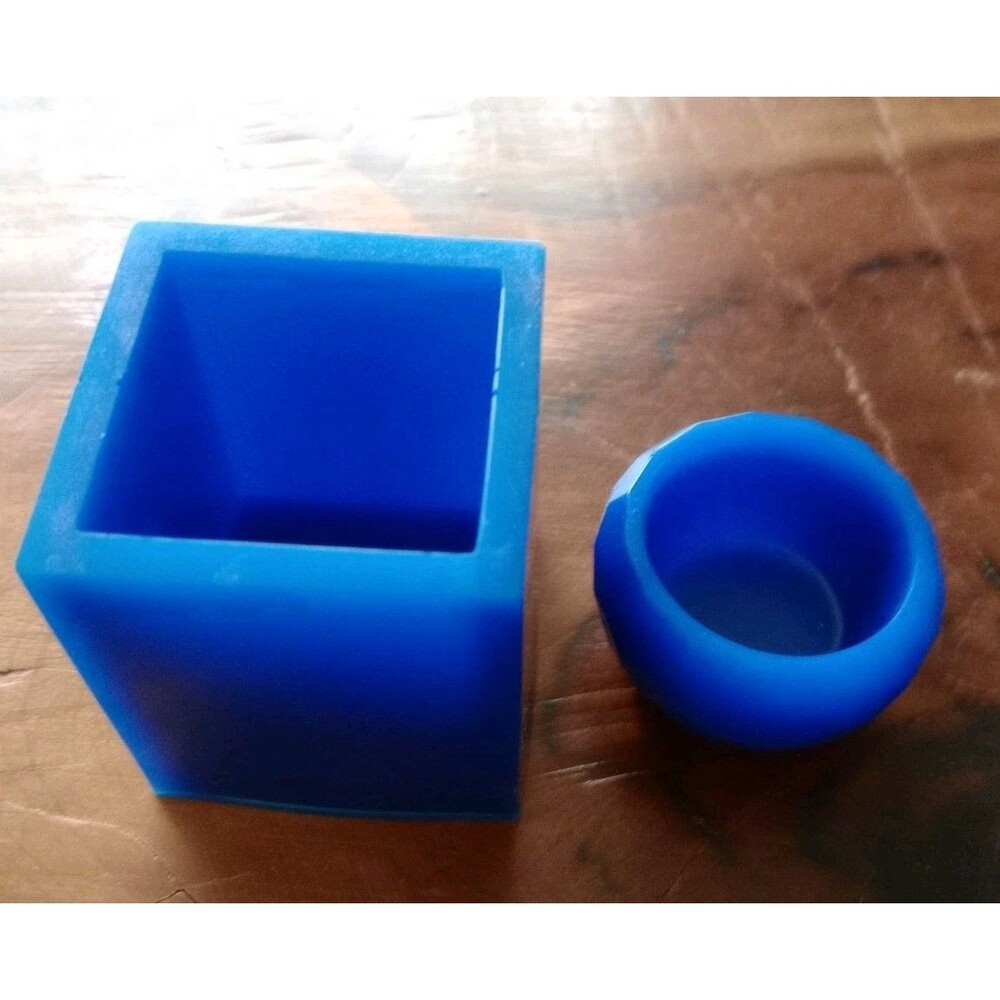 Set Of Two Desk Accessories Pen & Paper Clip Holder Office Homemade Blue Resin